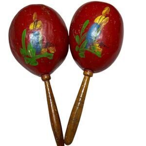 Vintage Fiesta Maracas - Made in Mexico Red Hand Painted Rumba Ready!